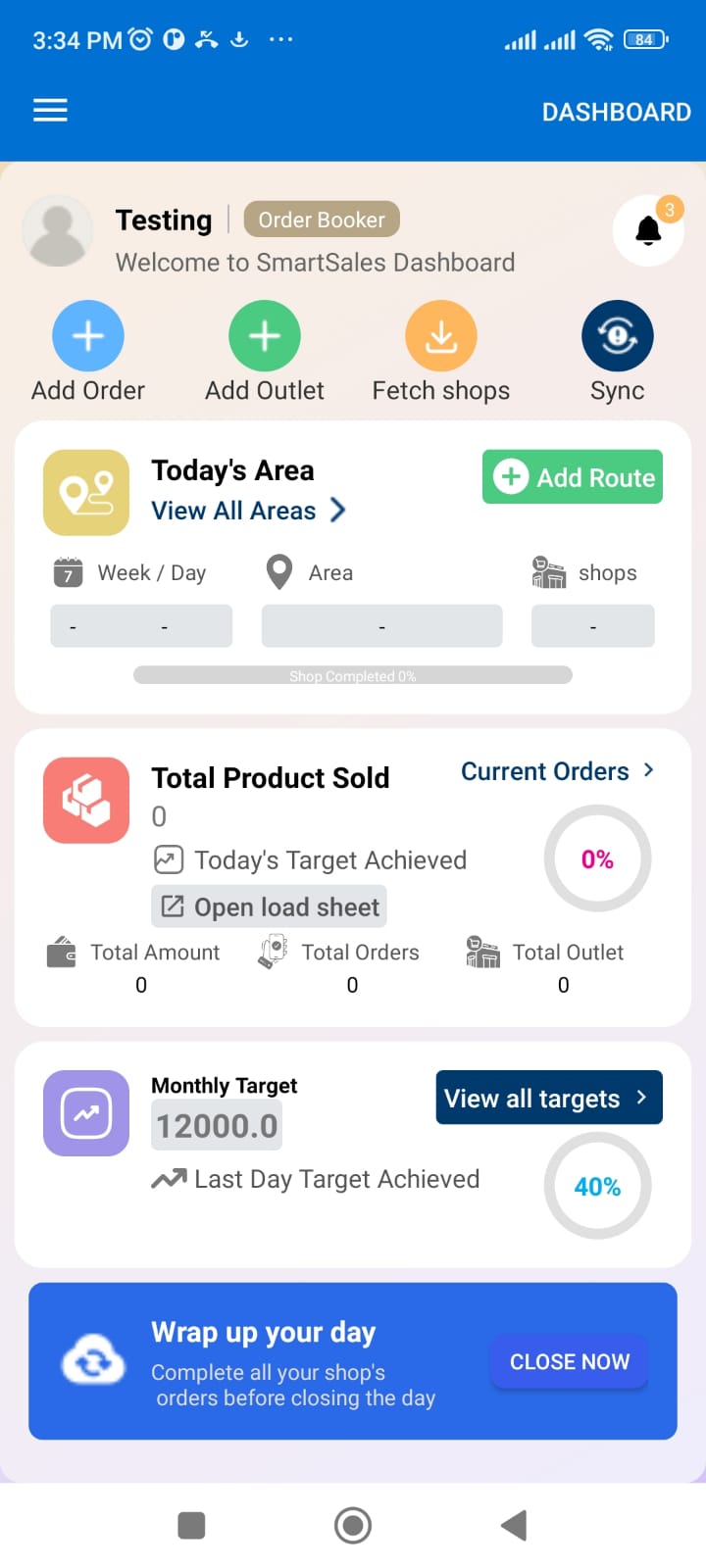 SmartSales dashboard screen